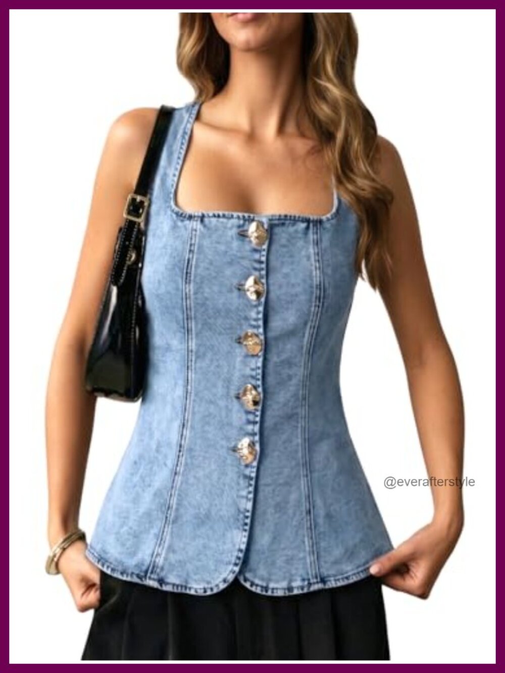 Women's Denim Tank Top Sleeveless Square Neck Slim Fit Jean Vest